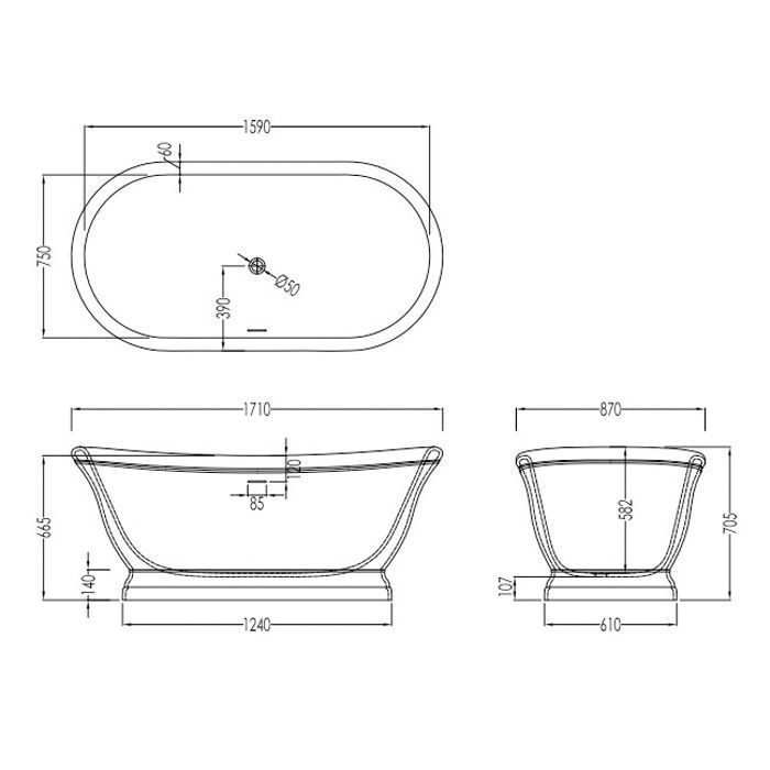 Devon Сифон для ванны AURORA/Diva/Celine/Wave с донным клапаном, цвет: никель блестящий