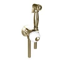 BONGIO RIVOLI Смеситель встроенный, прогрессивный, с гигиенич душем, держ и шлангом 1200мм, ручка стекло белое, в компл со встроен частью, цвет золото