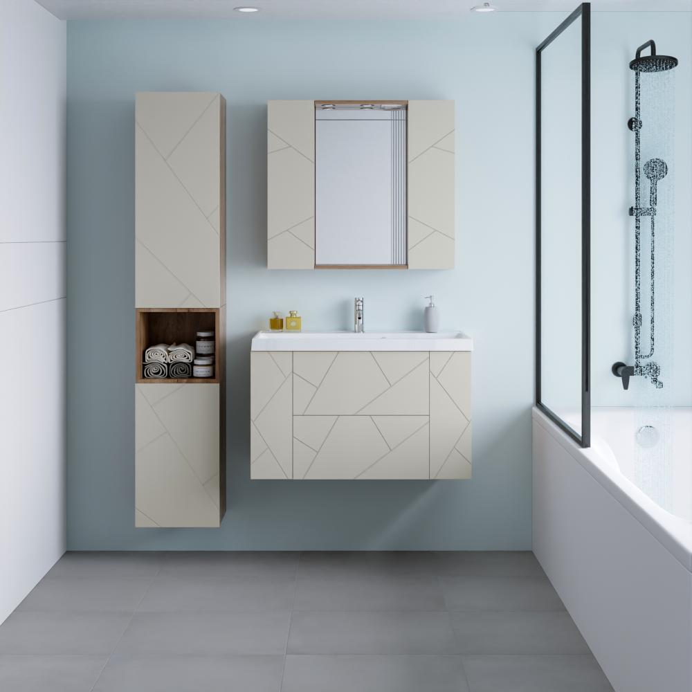 Тумба под раковину подвесная Бриклаер КРИСТАЛЛ латте, 90 см, артикул 4627125416958