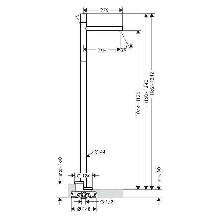 AX Uno Смеситель для раковины, напольный, цвет шлифованный черный хром