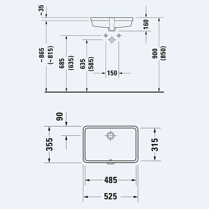 Duravit Vero Раковина 485х315 мм. встр., для встраивания снизу, с перел., без площ. под смес., с WonderGliss, артикул 03304800001