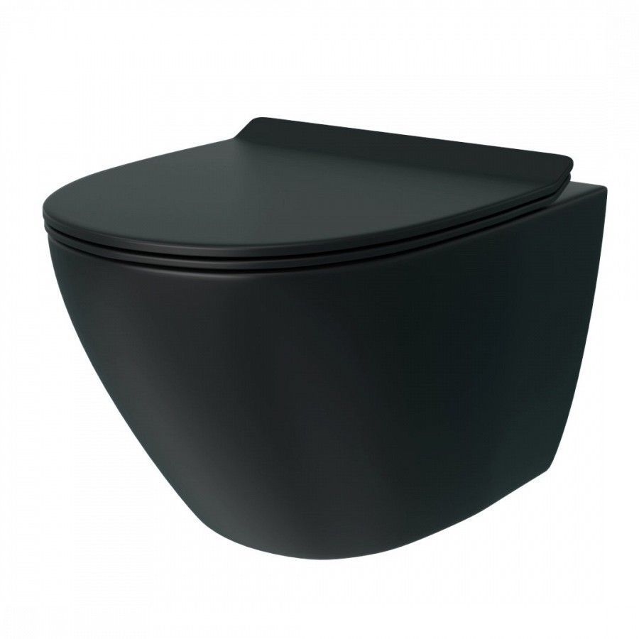 Унитаз подвесной Maretti Elena безободковый с микролифтом, EA10PBM93-560, черный, артикул EA10PBM93-560