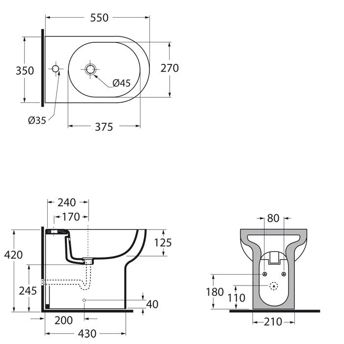 AZZURRA NUVOLA Биде напольное 55х35x42h см c 1отв, с креплением VFV, цвет белый