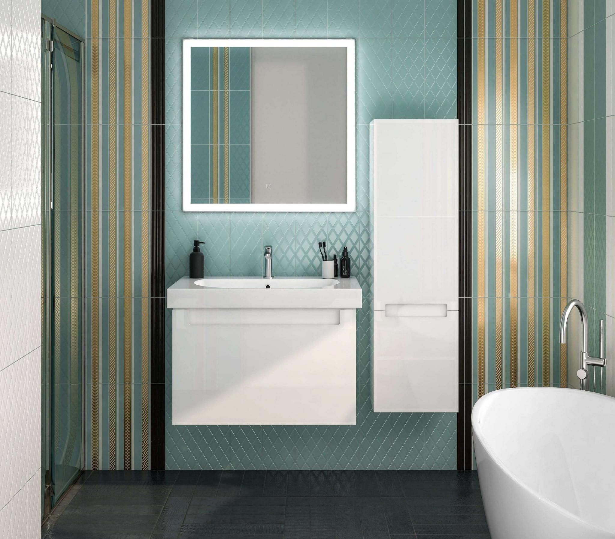 Тумба BUONGIORNO PLUS подвесная с ящиками 80, белая глянцевая-дуб Кантри