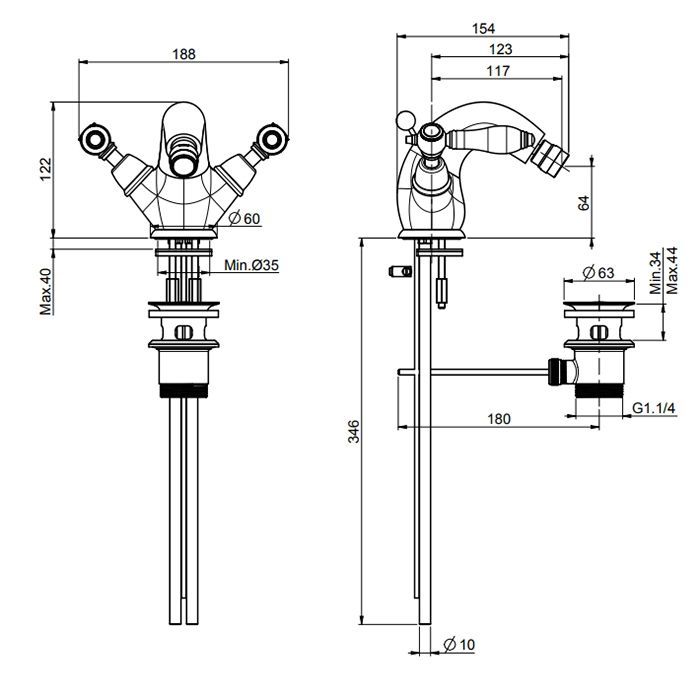 Fima Carlo Frattini Herend Смеситель для биде, на 1 отв., цвет: золото