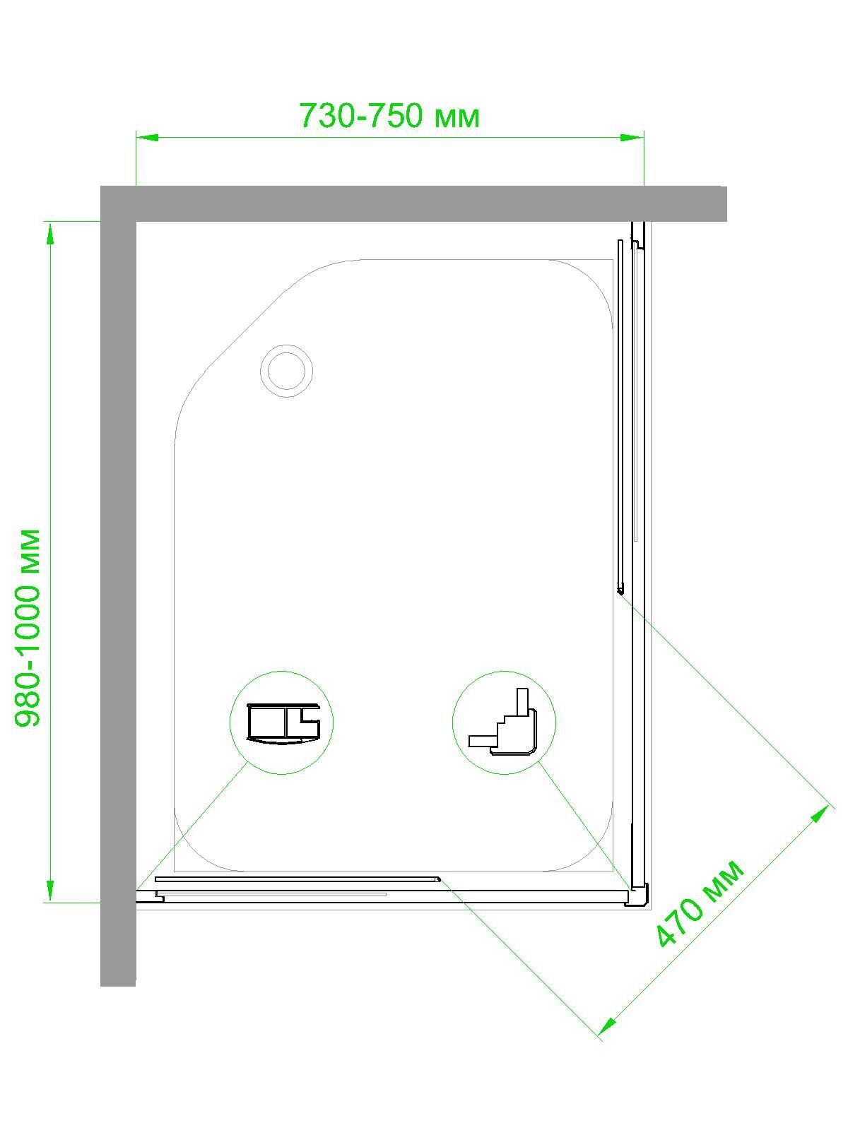 Душевой уголок RB HPD-T-BL 75х100х185 (прозрачное)