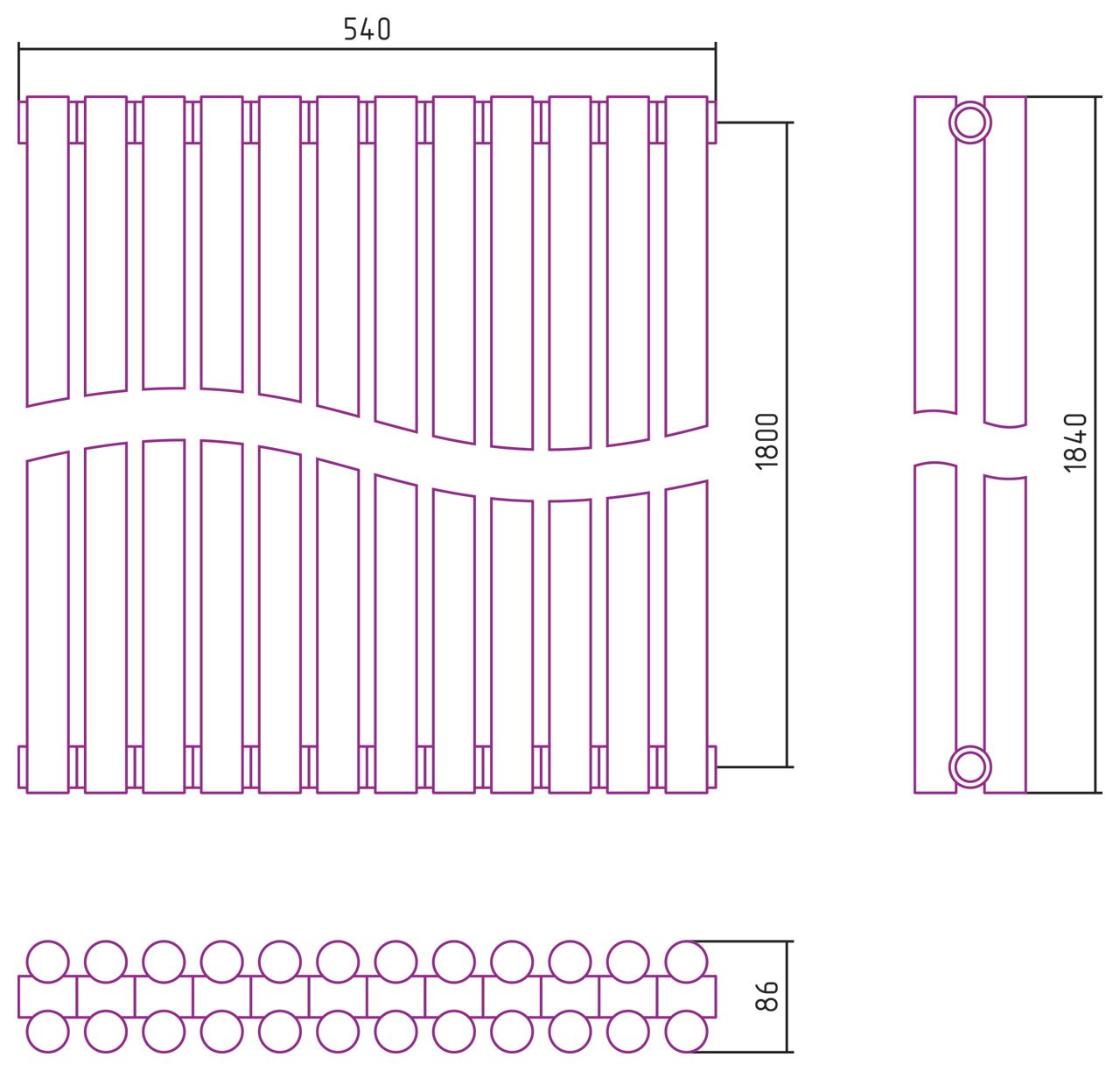 Отопительный радиатор ЭСТЕТ-11 н/ж 1800х540 / 12 сек (Белый)