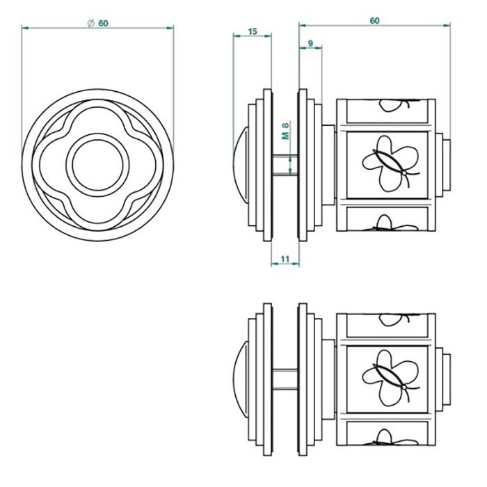 THG CAPUCINE VERT DECOR PLATINE Ручка дверная одинарная, декор платина/зеленый, цвет хром