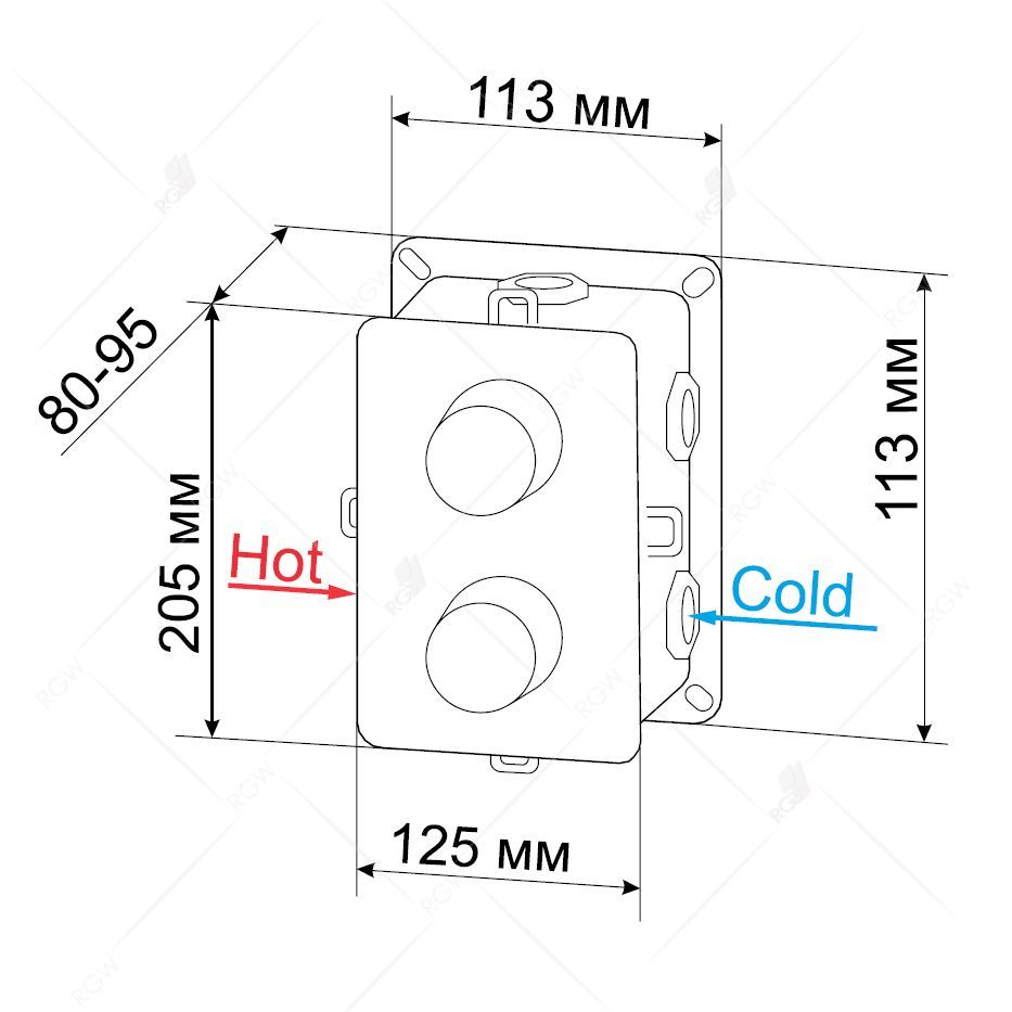 Встраиваемый термосмеситель RGW SP-42 (Хром, квадратные)