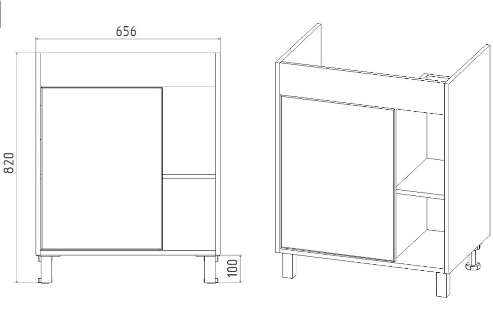 Тумба VIANT "Бостон" 1 ств графит 425х655х820 под раковину .S-UM-COM70/1-w (COMO 70) (VBOS70COG-T1ST), артикул VBOS70COG-T1ST