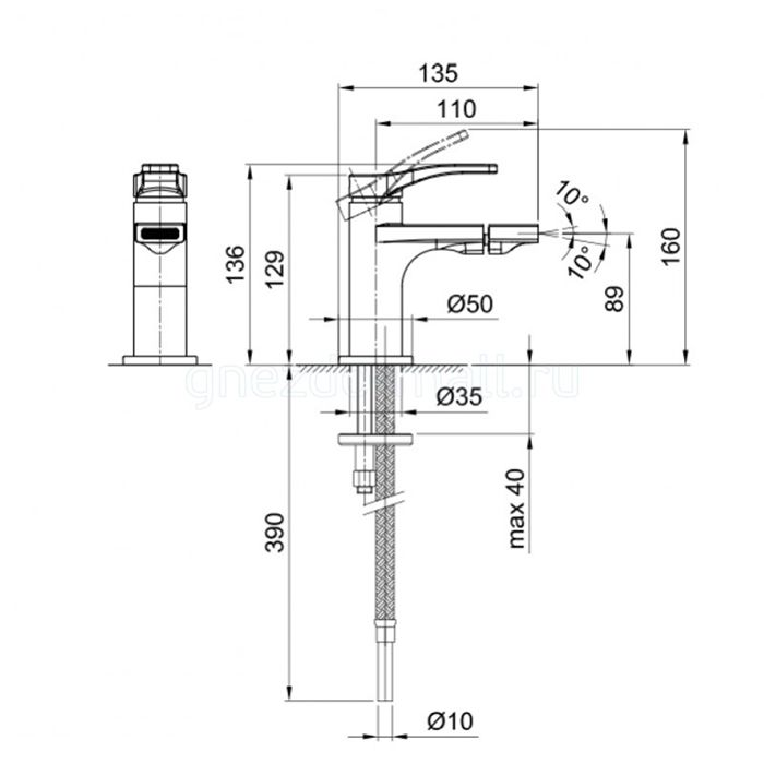 Fantini AL/23 Смеситель для биде, 1 отв., без донного клапана, излив 110мм, цвет: хром