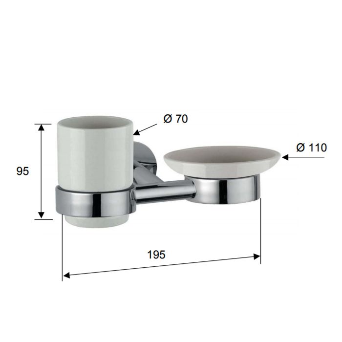 Daniel Accessori Bagno Hilton Стакан и мыльница подвесные на одной опоре, керамика, белые/хром