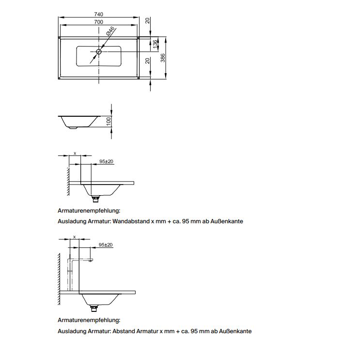 BETTE Loft  Раковина встраиваемая снизу 740х386х100 мм, без перелива, без отв под см. цвет белый BETTE Loft  Раковина встраиваемая снизу 740х386х100 мм, без перелива, без отв под см. цвет белый