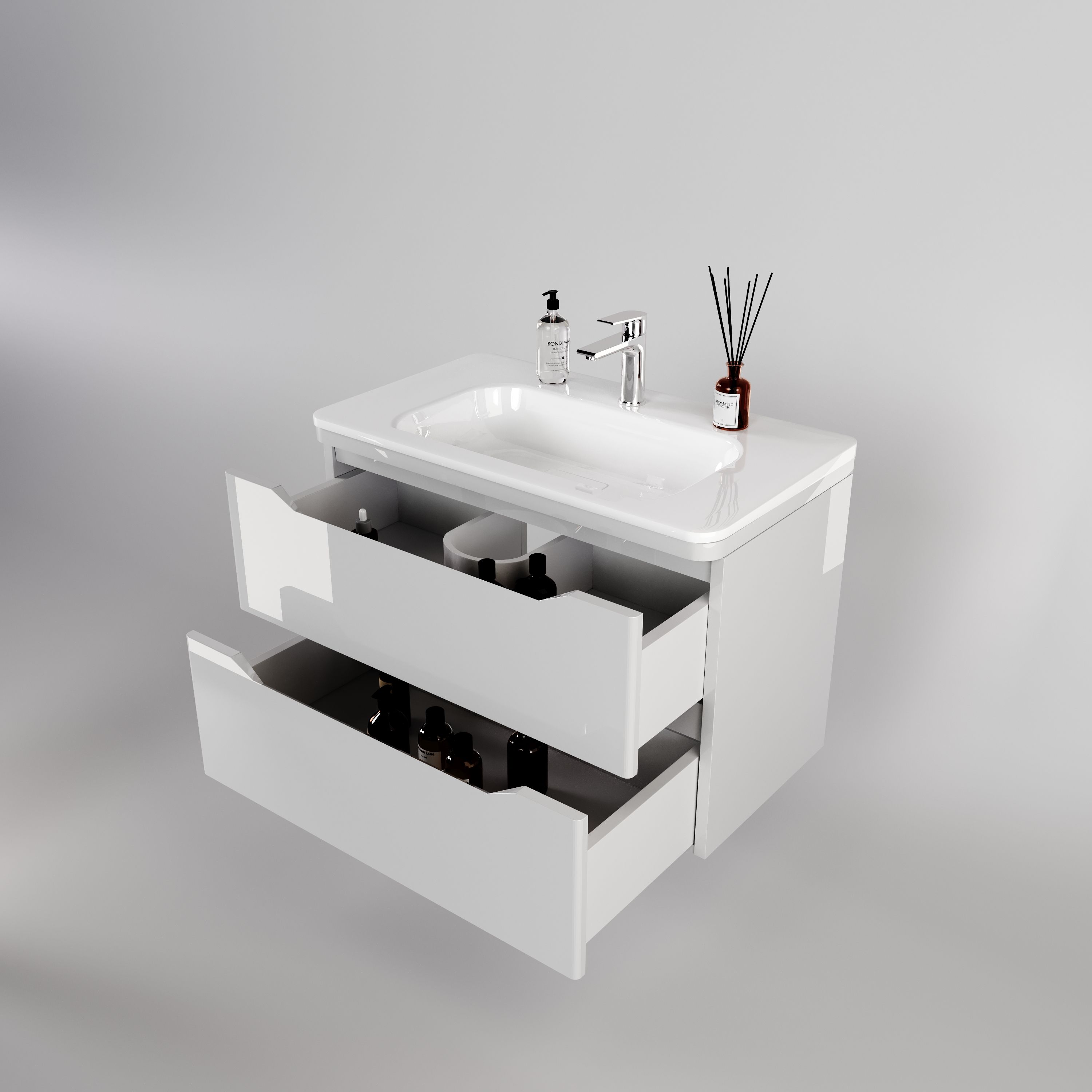 Тумба подвесная "Марелла 80" (2 ящ.) Люкс антискрейтч белый глянец, PLUS