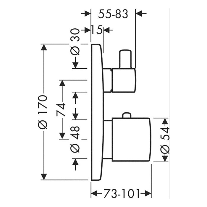 AX Uno Встраиваемый термостат для душа, 1 потреб, с запорн. вентилем (внешняя часть), цвет шлифованный никель AX Uno Встраиваемый термостат для душа, 1 потреб, с запорн. вентилем (внешняя часть), цвет шлифованный никель
