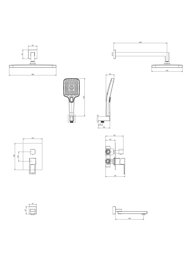 Душевая система для ванны и душа DQ Dortmund встраиваемая с изливом хром (DA1715601), артикул DA1715601