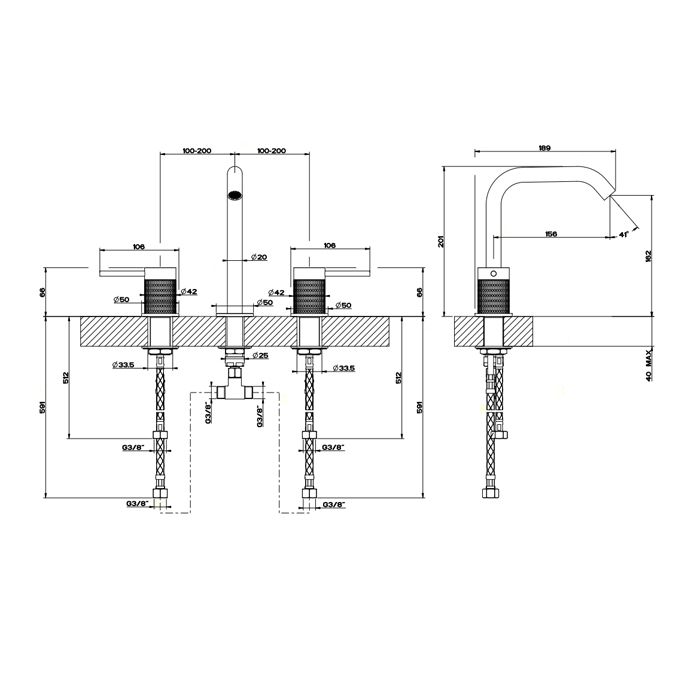 GESSI 316 Смеситель для раковины на 3 отверстия, без донного клапана, излив 156мм, h=201мм, цвет: steel brushed