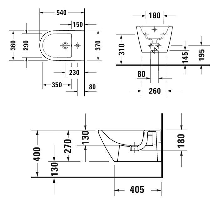 Duravit D-Neo Биде подвесное 370x540 мм, с переливом, с 1 отв под смеситель, цвет: белый, артикул 2294150000