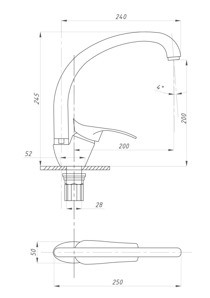 Смеситель для кухни ПРОФСАН КОМПЛЕКТАЦИЯ тип  См-МОЦБА (PSM-104-3), артикул PSM-104-3