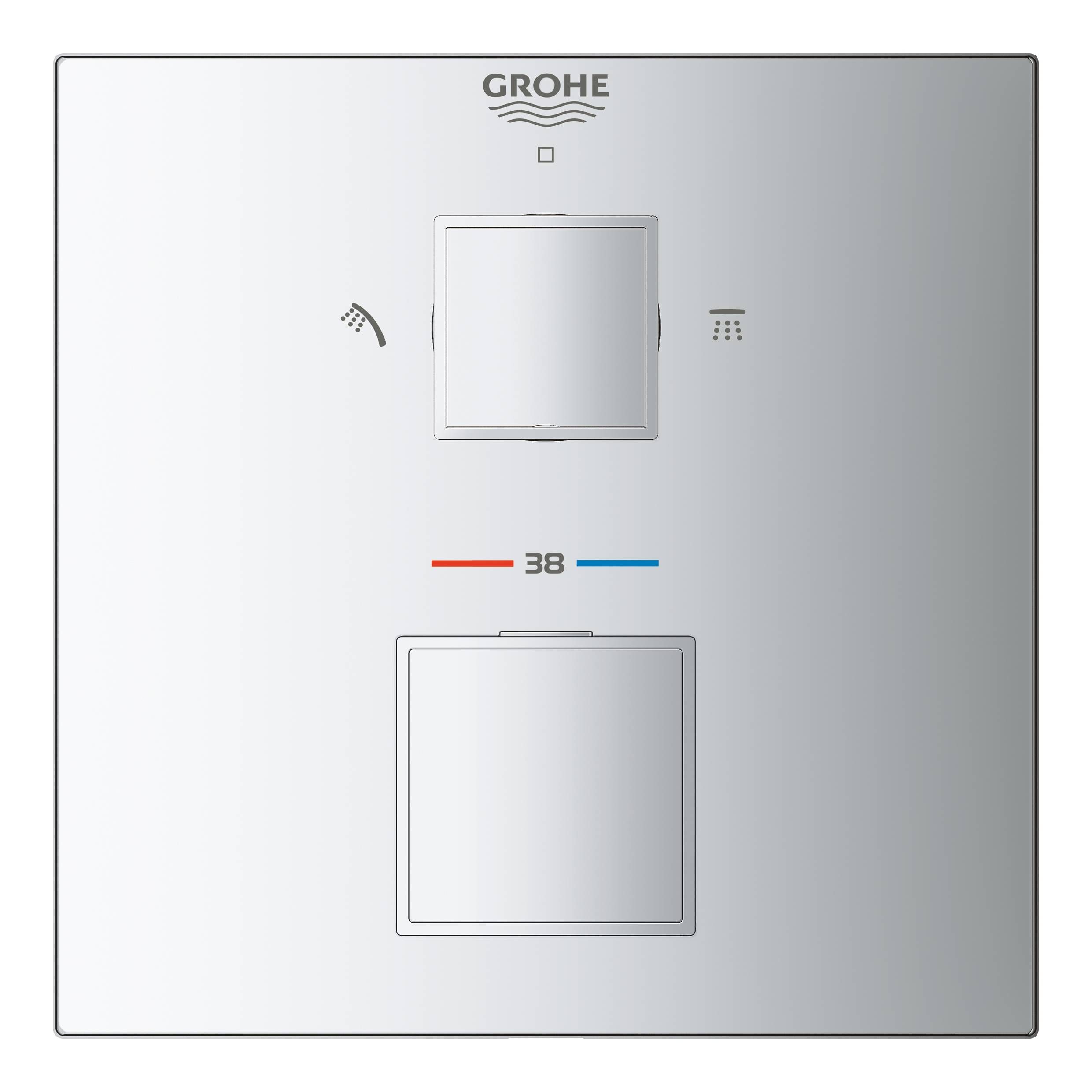 Термостатический смеситель для душа GROHE Grohtherm Cube с переключателем на 2 положения верхний/ручной душ, внешняя часть, хром (24154000) Термостатический смеситель для душа GROHE Grohtherm Cube с переключателем на 2 положения верхний/ручной душ, внешняя часть, хром (24154000)