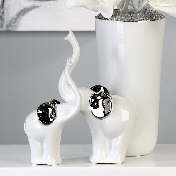 Casablanca, фигурка маленькая керамическая "Слон Гоа", цвет бело-серебристый