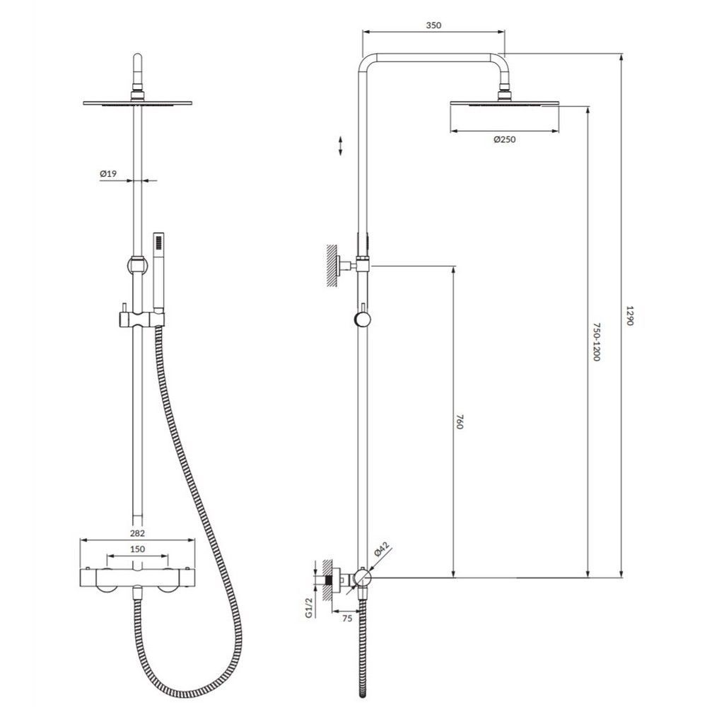 Термостатическая душевая система наружного монтажа OMNIRES Y Y1244SUGL (золото)