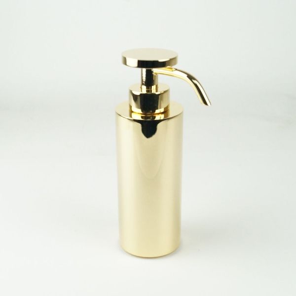 Surya Metall, круглый металлический дозатор 5х5хh17 см с помпой V6, цвет золото