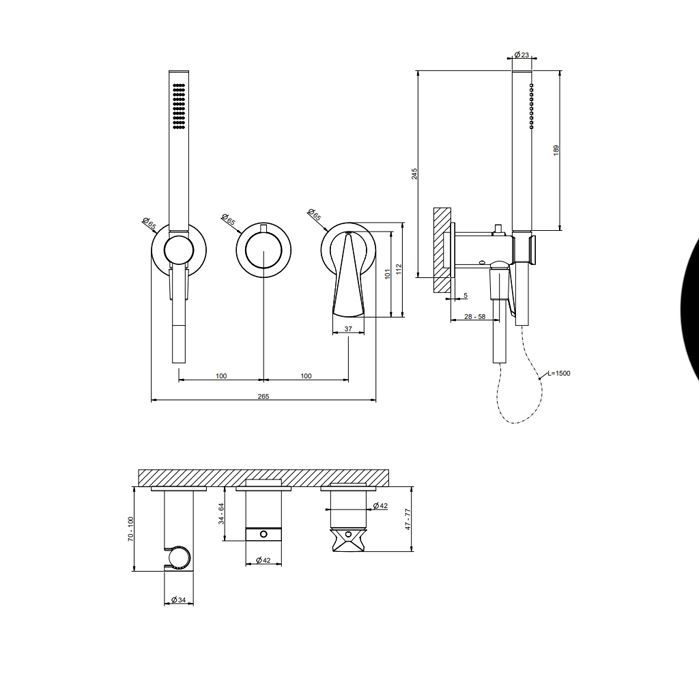 GESSI  VENTAGLIO Внешняя часть настенного смесителя для душа на 2 выхода с ручным душем и перекл, цвет: хром