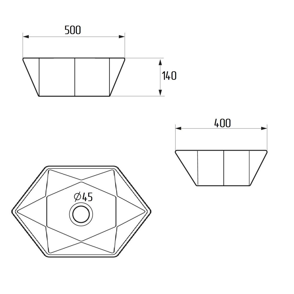 Умывальник мебельный Runo Cristallo (многоугольная) (00-00002560), артикул 00-00002560