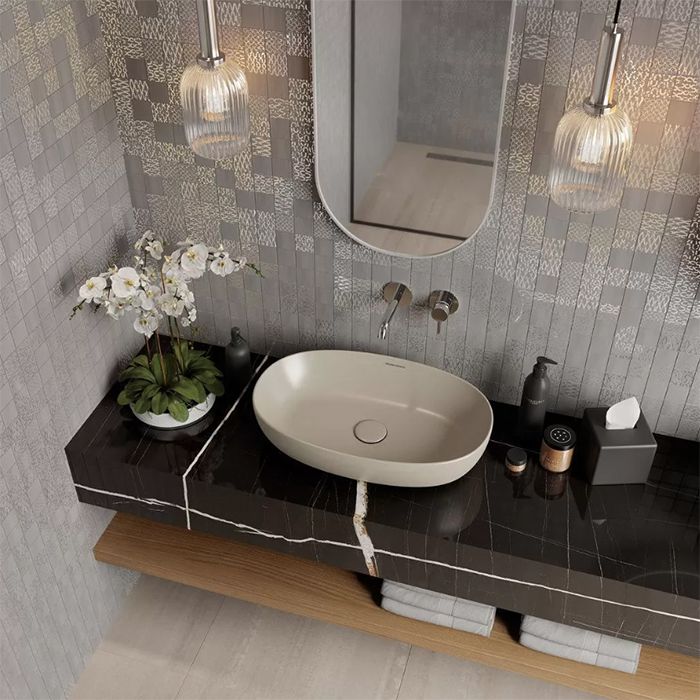 Раковина PLAZA накладная 60, песочная матовая