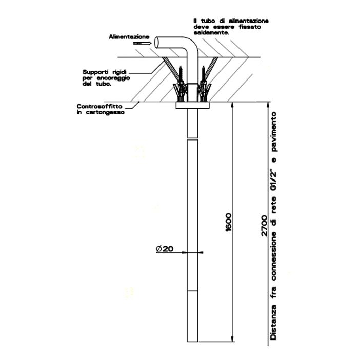 GESSI 316 Излив потолочный с удаленным управлением (не входит в комплект), цвет: steel brushed