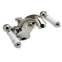 Devon Dandy Смеситель для раковины на 1 отв., с донным клапаном, c ручками белыми, цвет: никель блестящий