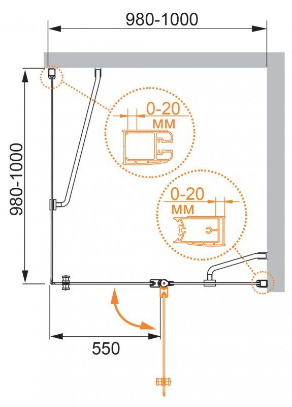 Душевой уголок CEZARES ELENA A-12, артикул ELENA-W-A-12-90-P-Cr-R
