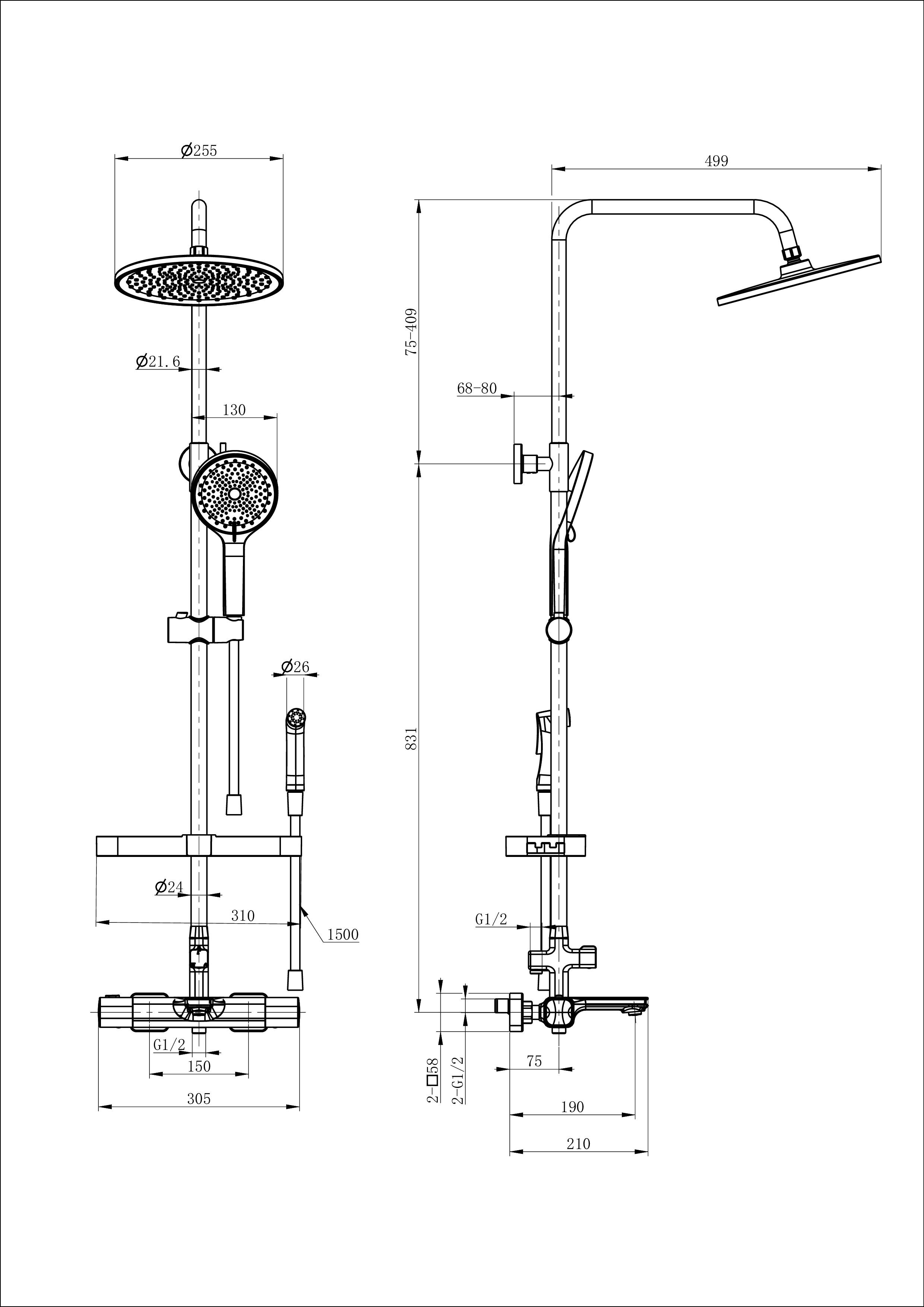 Душевая система с термостатом WONZON & WOGHAND SOLID, Темный графит (WW-C3011-A1-BGG)