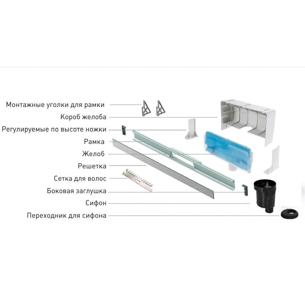 Желоб BERGES водосток WALL 600 пристенный, золото глянец, S-сифон D50/105 H50 вертикальный