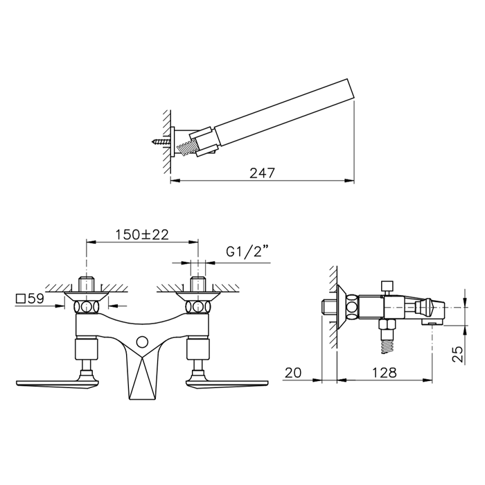 Nicolazzi Vincent Смеситель для ванны с 2мя ручками, с переключателем ванна/душ, + комплект руч. душа, цвет: хром