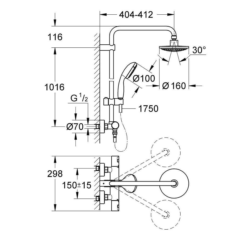 Душевая система GROHE Vitalio Start 160 с термостатическим смесителем, хром (27960000)