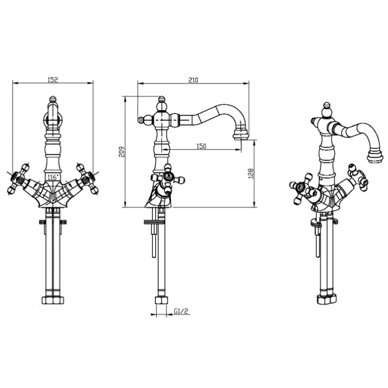 Смеситель для умывальника высокий, Camelia бронза_Комплект
