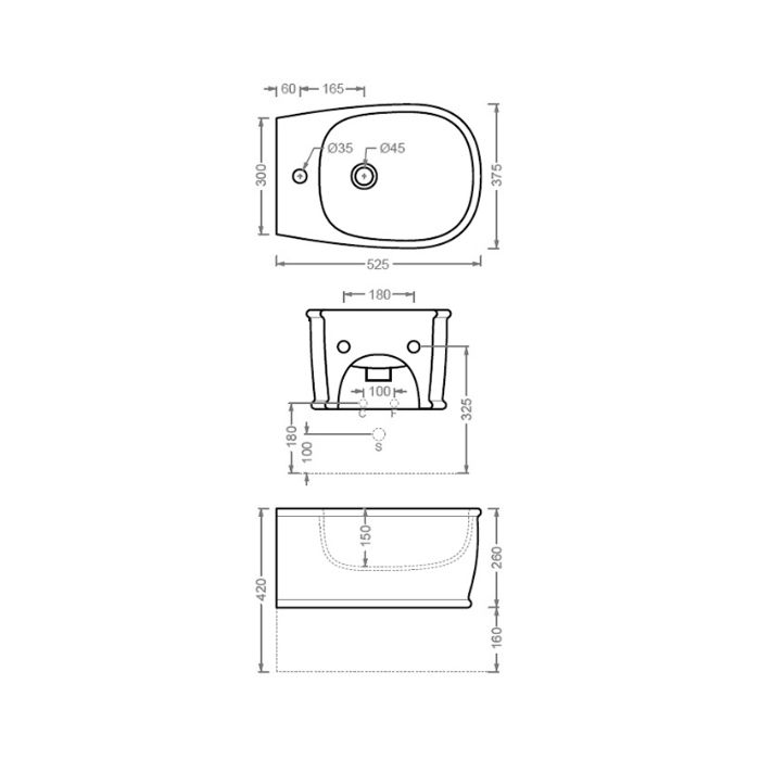 Биде, Artceram, Atelier, тип установки-подвесной, ширина, мм-375, глубина, мм-525, форма чаши-прямоугольная, отверстия для смесителя-1, материал-керамика, крепления в комплекте, цвет-черный (Glossy Black, Nero lucido)