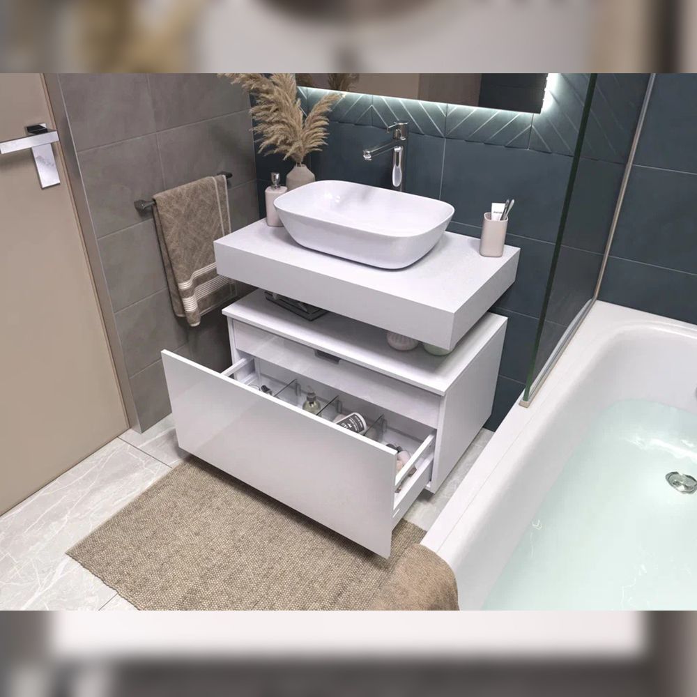 Тумба подвесная без столешницы Velvex Unit tp.UNI.80.2Y белый матовый, 80 см, артикул tp.UNI.80.2Y белый матовый