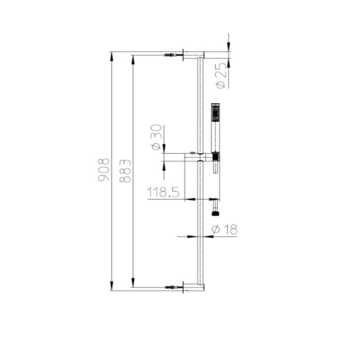 Bossini Nobu Душевая штанга из нержавеющей стали Ø 18 мм х 90 см с ручным душем Zen Inox и шлангом Cromolux 175 см наконечникам. цвет Mat brushed S.S.