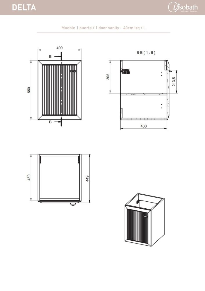 Комплект мебели Visobath Delta, 1200 мм, цвет кварцевый матовый лак (Quarzo), артикул 76405/Delta/De