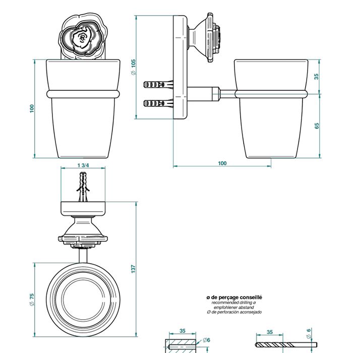 THG ROSE Стакан стеклянный, подвесной, цвет полированное золото