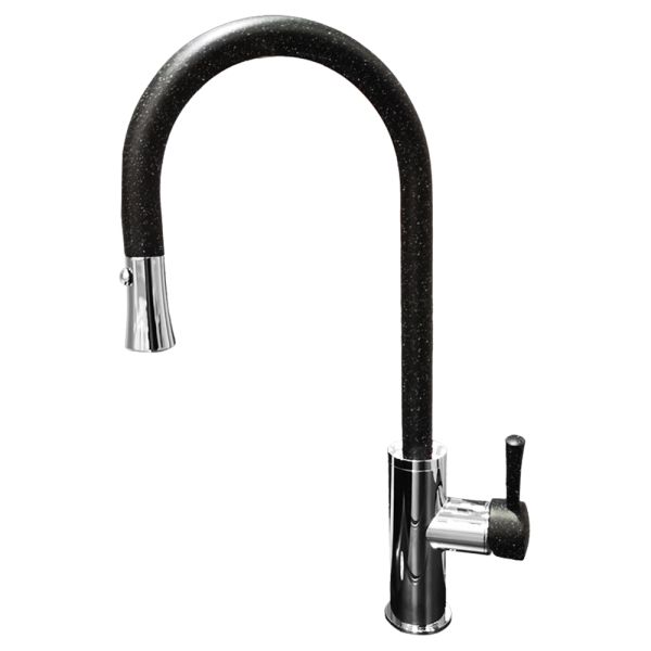 Смеситель для кухни с выдвижным изливом GranFest 7652, черный