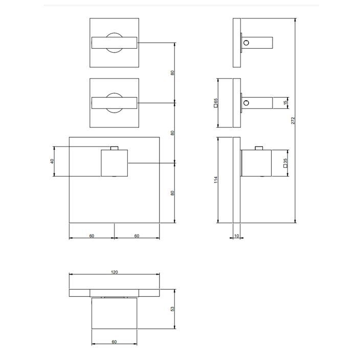 Gessi Rettangolo Встраиваемый термостат, подключение на 3/4”, с 2мя независимыми выходами(внешние части), цвет: медь