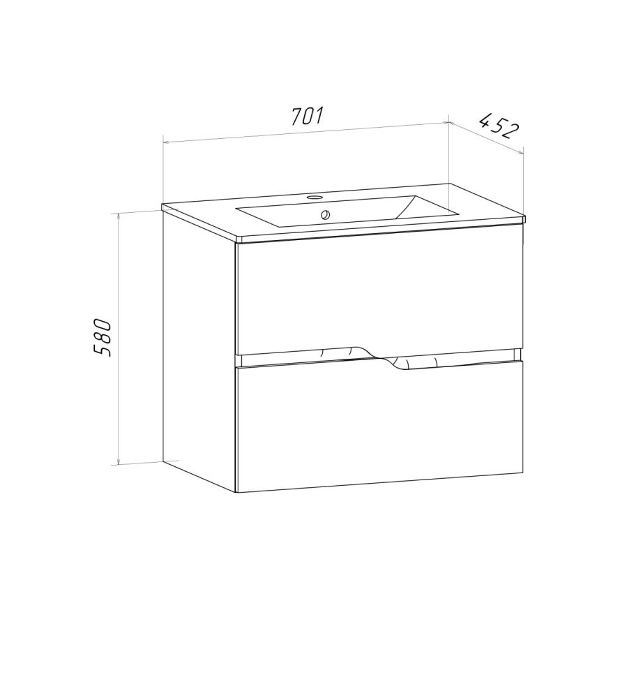 Тумба Runo Палермо 70 подвесная под умывальник 00-00002555 (Teffy 70) (00-00004083), артикул 00-00004083