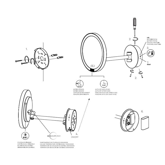 Decor Walther Round Just Look WR Косметическое зеркало 21.5см, подвесное, увел. 5x, подсветка LED, цвет: хром, артикул 0125800