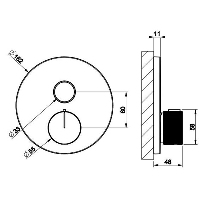 GESSI HI-FI COMFORT Смеситель настенный встраиваемый, термостатический, с 1 запорной кнопкой, цвет Black Metal PVD