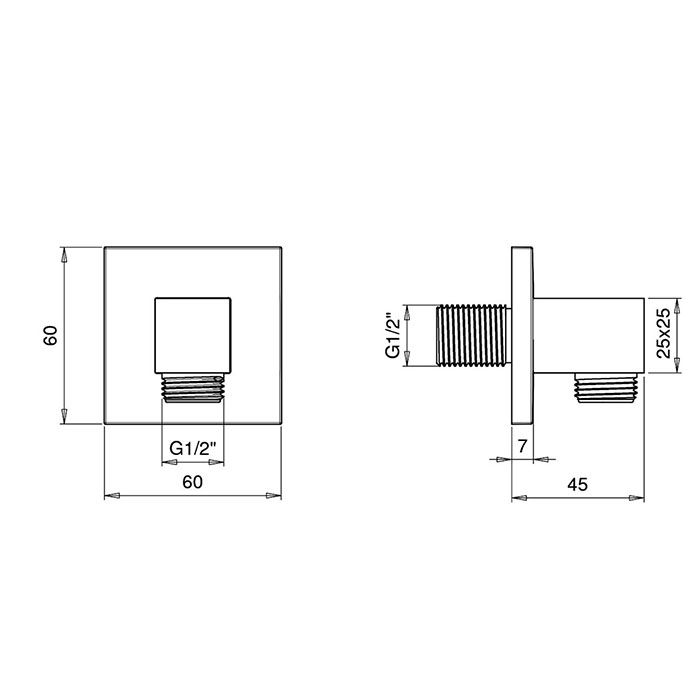 Almar SQUARE Душевое подключение квадратное, хром