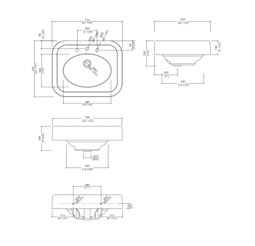 Devon Blues Раковина c 1 отв., 71x56,5xh25,5 см, цвет: белый
